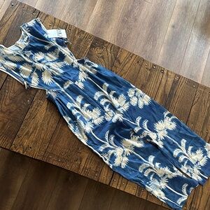 Zara Blue and Cream palm print girls Jumpsuit